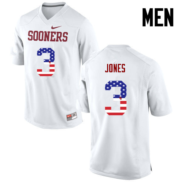 Oklahoma Sooners #3 Mykel Jones College Football USA Flag Fashion Jerseys-White